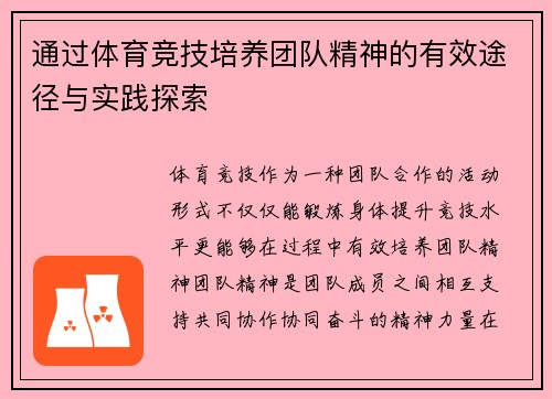 通过体育竞技培养团队精神的有效途径与实践探索